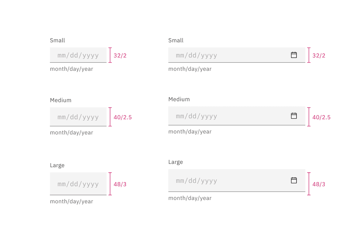 Sizes for simple and single date calendar sizes